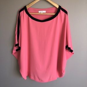 LOFT Coral Black Detail Doleman Blouse 3/4 Sleeve